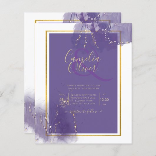 LeahG PAARSE GOLD Wedding Lavender ALCOHOL INK (Voorkant / Achterkant)