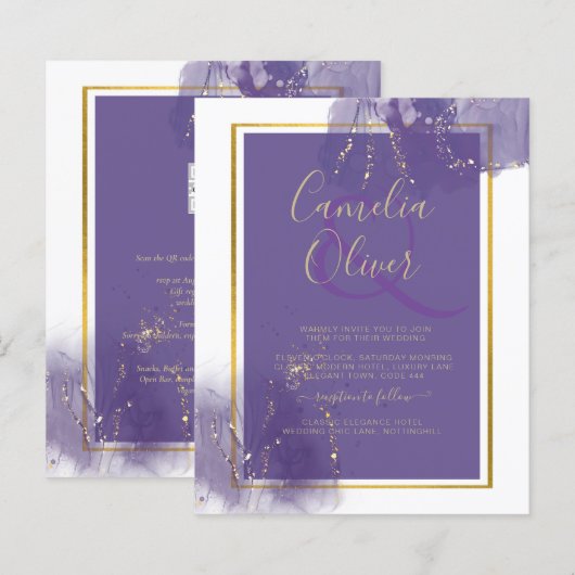 LeahG PAARSE GOLD Wedding Lavender ALCOHOL INK (Voorkant / Achterkant)