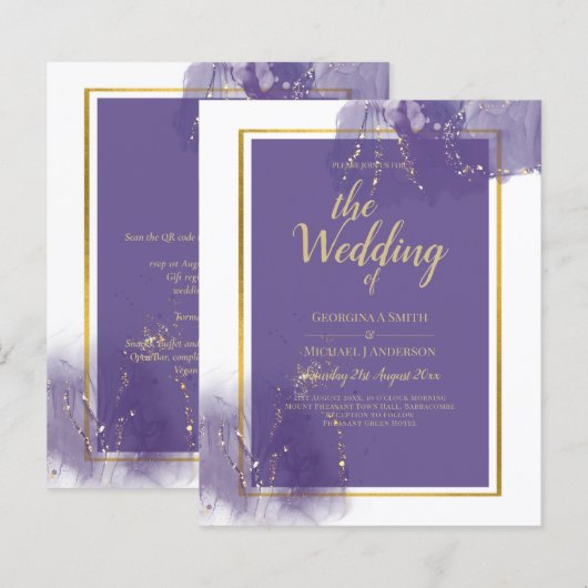 LeahG PAARSE GOLD Wedding Lavender ALCOHOL INK (Voorkant / Achterkant)