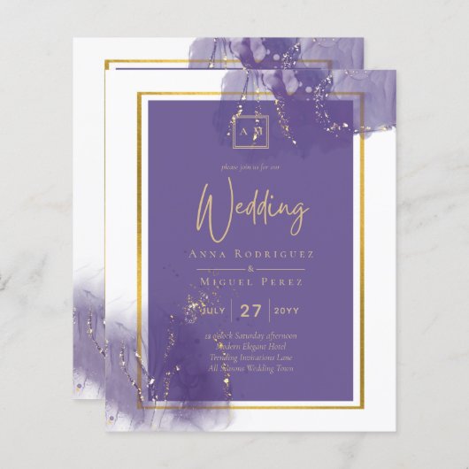 LeahG PAARSE GOLD Wedding Lavender ALCOHOL INK (Voorkant / Achterkant)