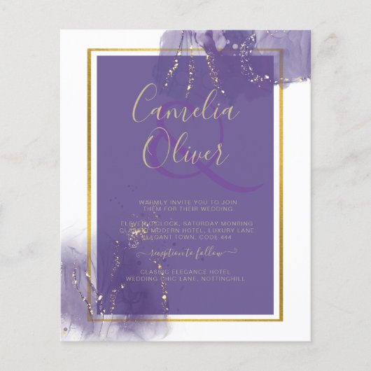 LeahG PAARSE GOLD Wedding Lavender ALCOHOL INK Flyer (Voorkant)