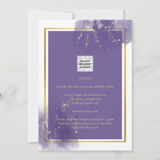 LeahG PAARSE GOLD Wedding Lavender ALCOHOL INK Kaart (Achterkant)