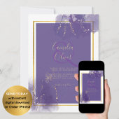 LeahG PAARSE GOLD Wedding Lavender ALCOHOL INK Kaart