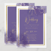 LeahG PAARSE GOLD Wedding Lavender ALCOHOL INK Kaart (Voorkant / Achterkant)