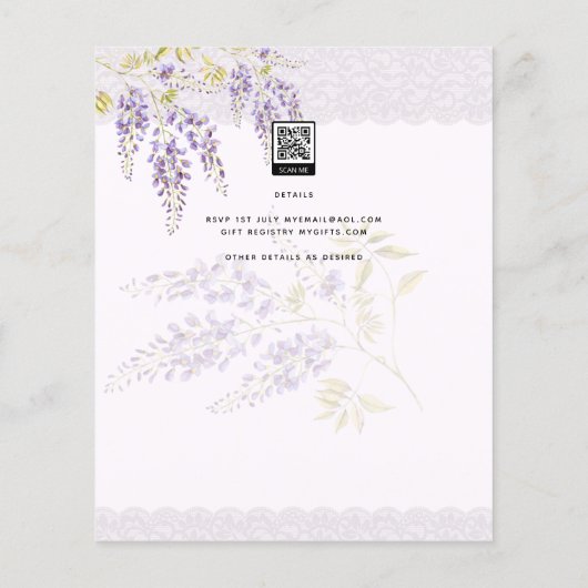 LeahG Paarse WISTERIA Kant Bloemige Trouw UITNODIG (Achterkant)