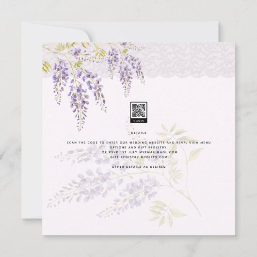 LeahG Paarse WISTERIA Kant Bloemige Trouw UITNODIG (Achterkant)