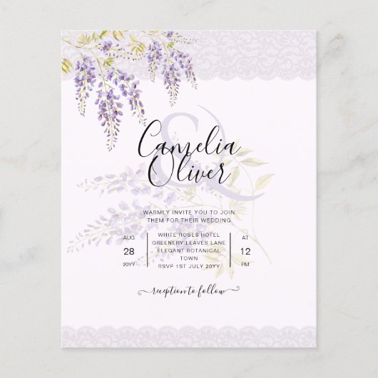 LeahG Paarse WISTERIA Kant Bloemige Trouw UITNODIG Flyer (Voorkant)