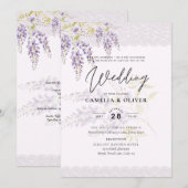 LeahG Paarse WISTERIA Kant Bloemige Trouw UITNODIG Kaart (Voorkant / Achterkant)
