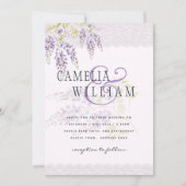 LeahG Paarse WISTERIA Kant Bloemige Trouw UITNODIG Kaart (Voorkant)