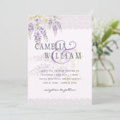 LeahG Paarse WISTERIA Kant Bloemige Trouw UITNODIG Kaart (Staand voorkant)