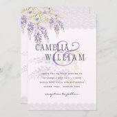 LeahG Paarse WISTERIA Kant Bloemige Trouw UITNODIG Kaart (Voorkant / Achterkant)