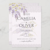 LeahG Paarse WISTERIA Kant Bloemige Trouw UITNODIG Kaart (Voorkant / Achterkant)