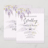 LeahG Paarse WISTERIA Lace Floral Wedding INVITE (Voorkant / Achterkant)