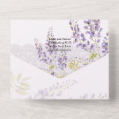 LeahG Paarse WISTERIA Lace Floral Wedding INVITE All In One Uitnodiging (Achterkant)