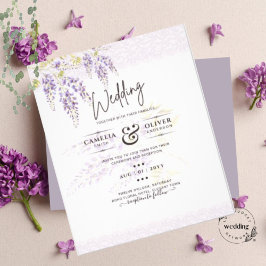 LeahG Paarse WISTERIA Lace Floral Wedding INVITE Flyer