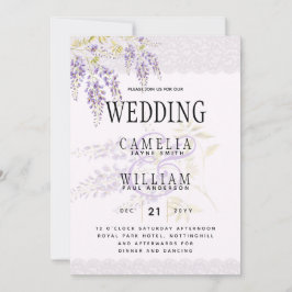 LeahG Paarse WISTERIA Lace Floral Wedding INVITE Kaart