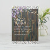 LeahG Paarse WISTERIA Landelijke Kant Bruiloft Kaart (Staand voorkant)