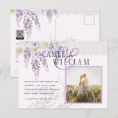 LeahG Paarse Wisteria Modern Floral Wedding Briefkaart (Voorkant / Achterkant)