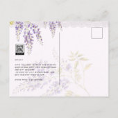 LeahG Paarse Wisteria Modern Floral Wedding Briefkaart (Achterkant)