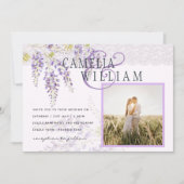 LeahG Paarse Wisteria Moderne Bloemige Bruiloft Kaart (Voorkant)