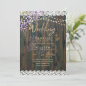 LeahG Paarse WISTERIA Rustic Lace Wedding Kaart (Staand voorkant)