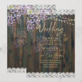 LeahG Paarse WISTERIA Rustic Lace Wedding Kaart (Voorkant / Achterkant)