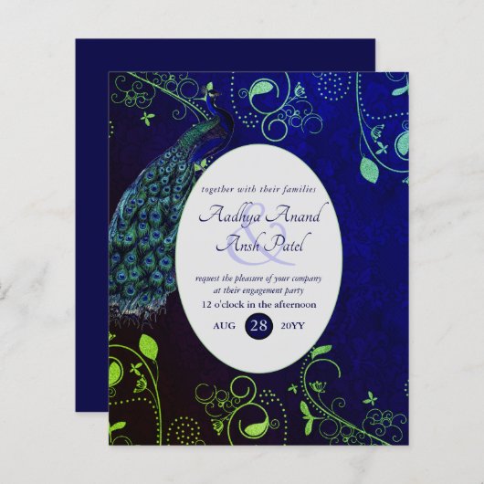 LeahG Peacock Blauw Islamitische Moslim Bruiloft U (Voorkant / Achterkant)