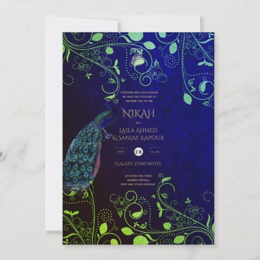 LeahG Peacock Blauw Islamitische Moslim Bruiloft U Kaart (Voorkant)
