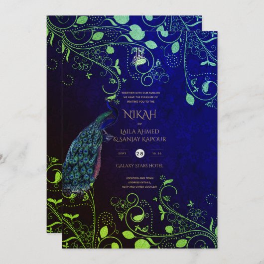 LeahG Peacock Blauw Islamitische Moslim Bruiloft U Kaart (Voorkant / Achterkant)