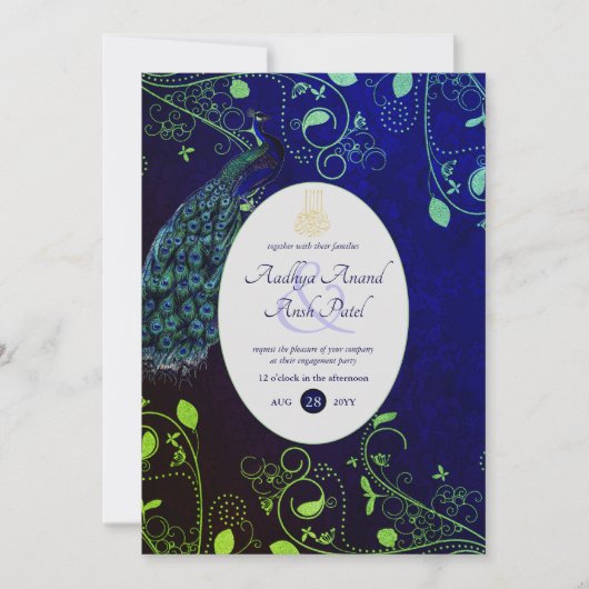 LeahG Peacock Blauw Islamitische Moslim Bruiloft U Kaart (Voorkant)