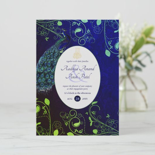 LeahG Peacock Blauw Islamitische Moslim Bruiloft U Kaart (Staand voorkant)