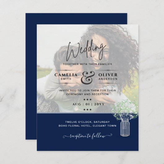 LeahG PHOTO OVERLAY Gypsophila Wedding Invite (Voorkant / Achterkant)