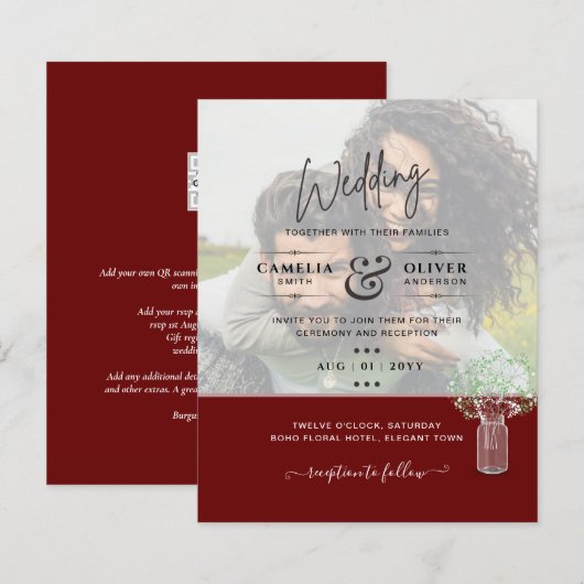 LeahG PHOTO OVERLAY Gypsophila Wedding Invite (Voorkant / Achterkant)