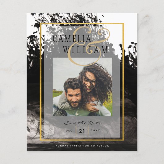 LeahG PHOTO Wedding Black Gold INK Save Date Flyer (Voorkant)