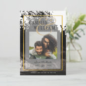 LeahG PHOTO Wedding Black Gold INK Save Date Kaart (Staand voorkant)
