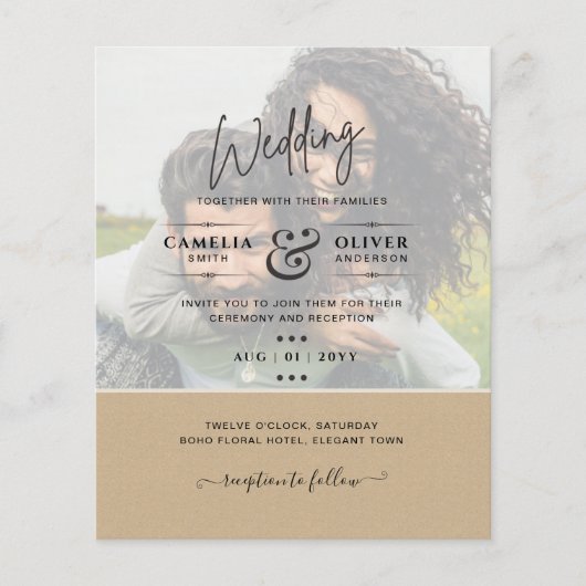 LeahG PHOTO WEDDING INVITATION Budget Overlay Text Flyer (Voorkant)