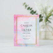 LeahG Pink Aqua Blue Gold INK Wedding INVITE (Staand voorkant)