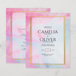 LeahG Pink Aqua Blue Gold INK Wedding INVITE