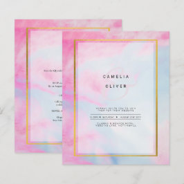 LeahG Pink Aqua Blue Gold INK Wedding INVITE