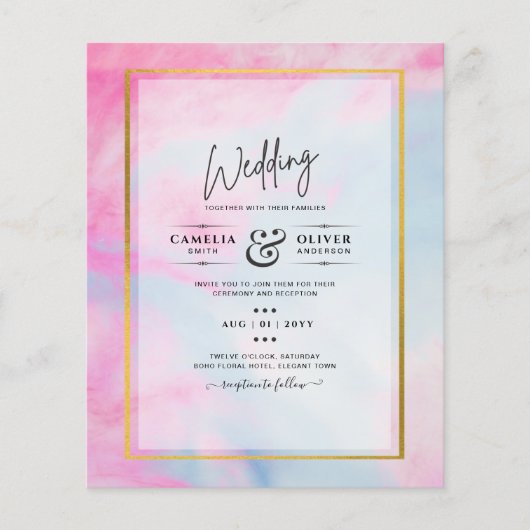LeahG Pink Aqua Blue Gold INK Wedding INVITE (Voorkant)