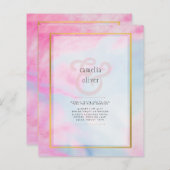 LeahG Pink Aqua Blue Gold INK Wedding INVITE (Voorkant / Achterkant)