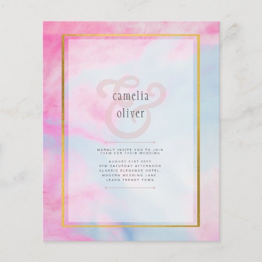 LeahG Pink Aqua Blue Gold INK Wedding INVITE (Voorkant)