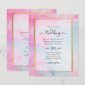 LeahG Pink Aqua Blue Gold INK Wedding INVITE (Voorkant / Achterkant)