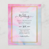 LeahG Pink Aqua Blue Gold INK Wedding INVITE (Voorkant)
