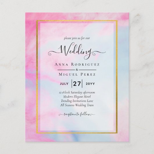 LeahG Pink Aqua Blue Gold INK Wedding INVITE (Voorkant)