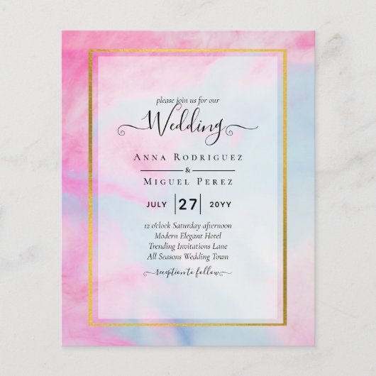 LeahG Pink Aqua Blue Gold INK Wedding INVITE Flyer (Voorkant)