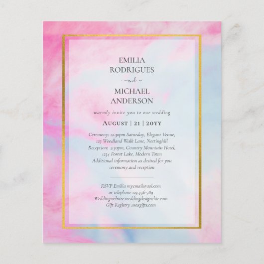 LeahG Pink Aqua Blue Gold INK Wedding INVITE Flyer (Achterkant)