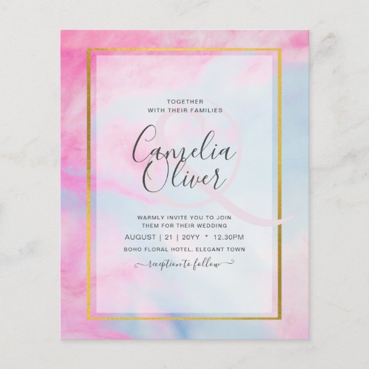 LeahG Pink Aqua Blue Gold INK Wedding INVITE Flyer (Voorkant)