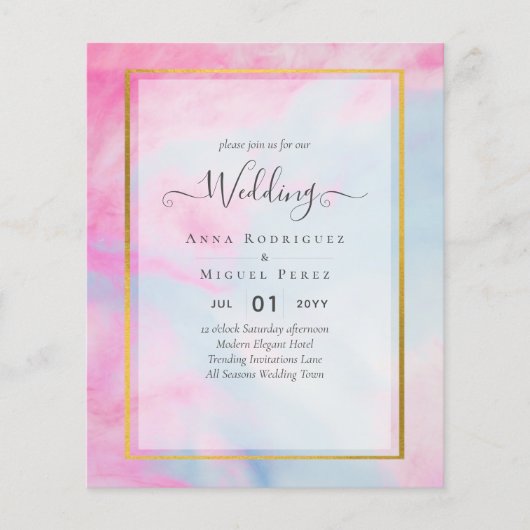 LeahG Pink Aqua Blue Gold INK Wedding INVITE Flyer (Voorkant)
