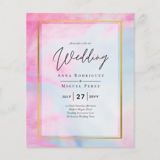 LeahG Pink Aqua Blue Gold INK Wedding INVITE Flyer (Voorkant)